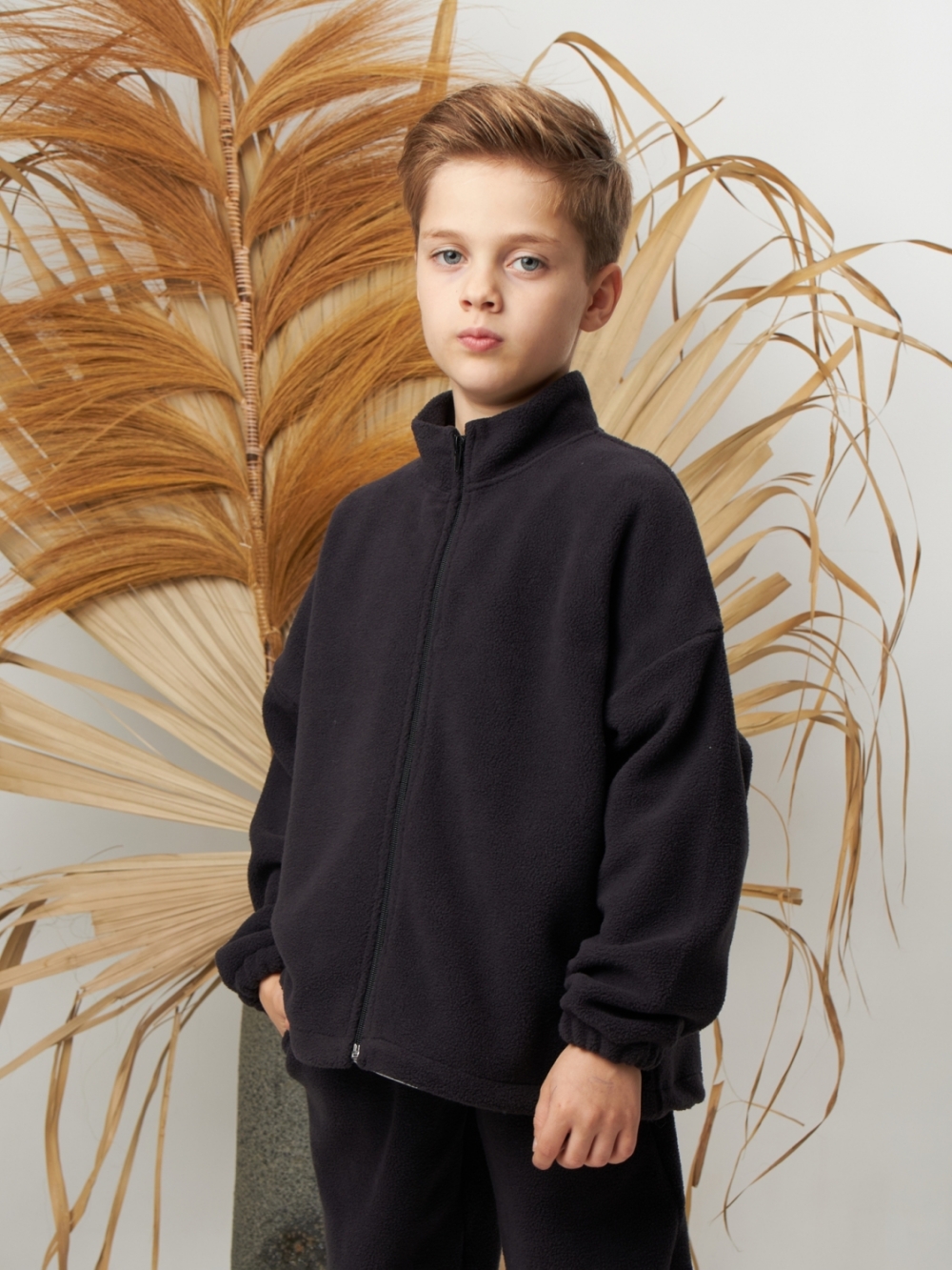 331. Костюм детский (Брюки+Толстовка), темно серый, 100% полиэстер, р. 122,128,134,140