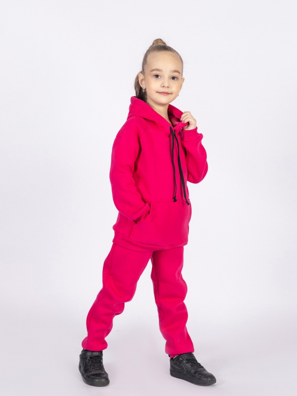 296-Ф. Свитшот с капюшоном  + Штаны, хлопок 65%, 35% ПЭ, 3-х нитка (начес) фуксия 80,86,92