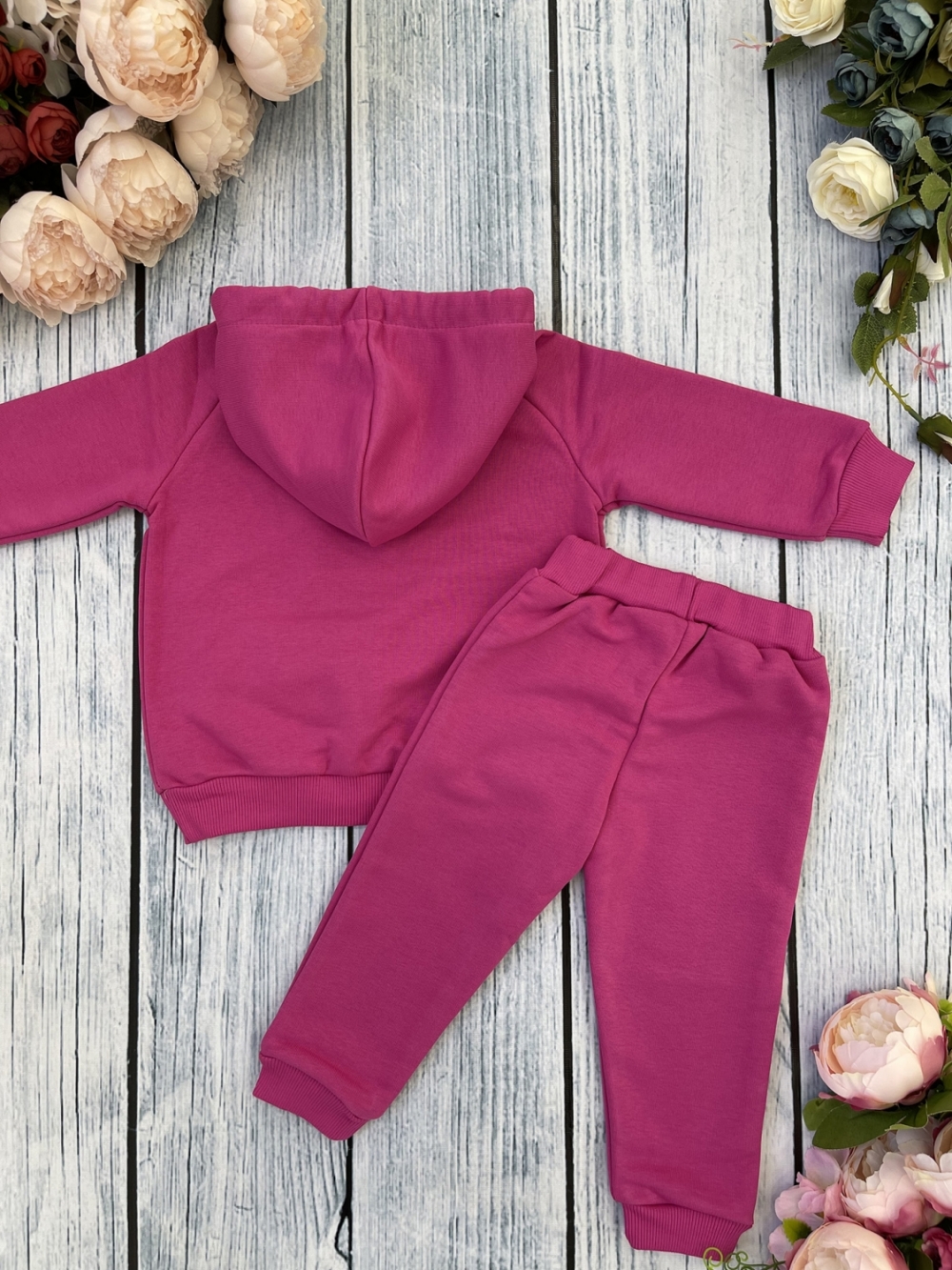 311-Ф. Свитшот с капюшоном + Штаны, хлопок 65%, 35% ПЭ, 3-х нитка ( без начеса) фуксия 80,86,92