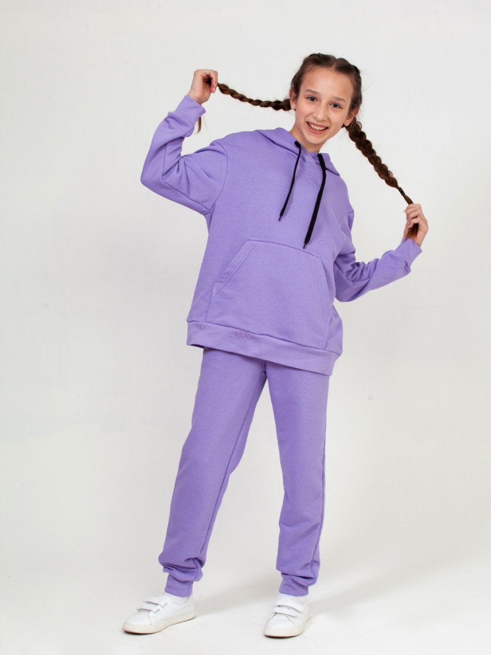 311-Л. Свитшот с капюшоном + Штаны, хлопок 65%, 35% ПЭ, 3-х нитка ( без начеса) лиловый 146,152,158