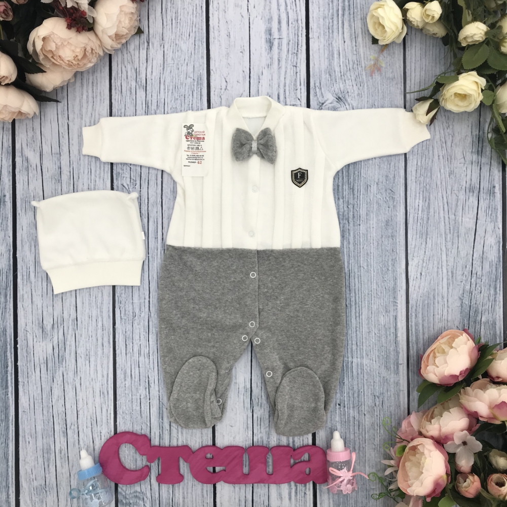 302-С. Комбинезон складки  хлопок 80% велюр, 20 % ПЭ, р 56,62 , серый