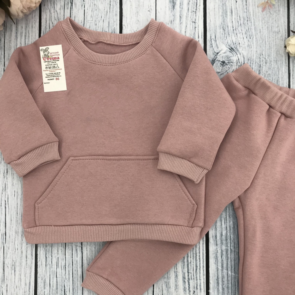 297-П. Свитшот + Штаны, хлопок 65%, 35% ПЭ, 3-х нитка (начес) пудра, 80,86,92,98,104