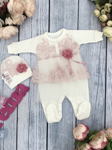 236-П. Комбинезон с  юбкой,100% хлопок интерлок, пудра