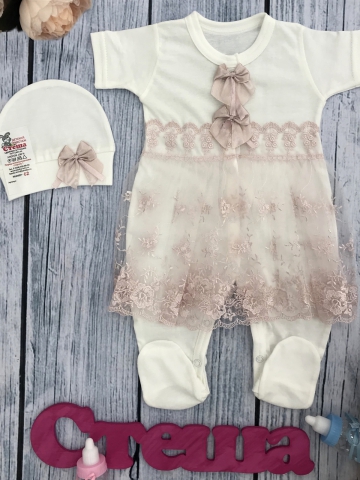 Купить оптом 284-П. Комбинезон с шапкой, (бабочка), пудра хлопок 100% кулирка 56,62 в Евпатории