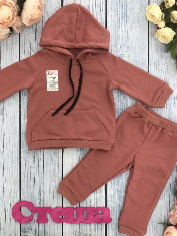 Купить оптом 311-ТР. Свитшот с капюшоном + Штаны, хлопок 65%, 35% ПЭ, 3-х нитка ( без начеса) терракот 80,86,92 в Евпатории