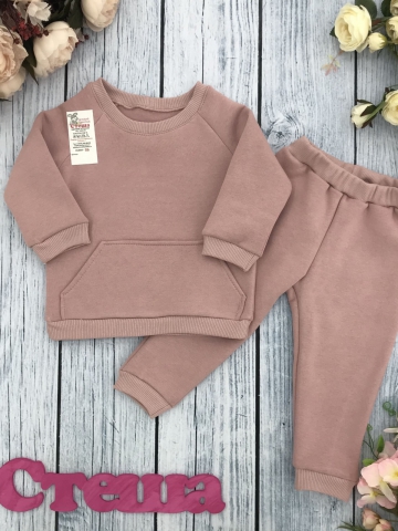 297-П. Свитшот + Штаны, хлопок 65%, 35% ПЭ, 3-х нитка (начес) пудра, 80,86,92,98,104